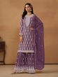 Mauve Georgette Sharara Style Kameez In Thread Work