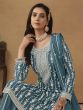 Blue Thread Embellished Salwar Suit In Sharara Style