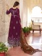 Wine Anarkali Style Embroidered Salwar Suit In Georgette