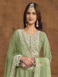 Olive Green Thread Embroidered Salwar Kameez With Palazzo