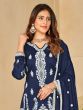 Navy Blue Thread Embroidered Suit With Palazzo