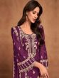 Dark Purple Palazzo Style Embroiderd Salwar Suit