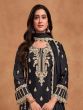 Black Party Wear Chinon Silk Embroidered Palazzo Suit Set