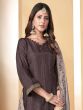 Dark Brown Thread Work Palazzo Salwar Suit In Muslin