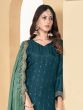 Teal Blue Festive Wear Salwar Suit With Floral Dupatta