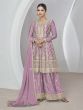 Lilac Flare Style Kameez In Zari Embroidery With Palazzo