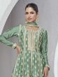 Green Zari Embroidered Palazzo Style Salwar Suit In Chinon Silk