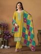 Yellow Silk Pant Style Salwar Suit In Zari Embroidery