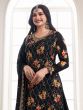Black Palazzo Style Salwar Kameez In Chinon Silk With Floral Print
