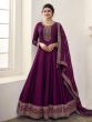 Wine Silk Salwar Kameez With Anarkali Style In Zari Work