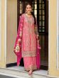 Pink Palazzo Style Embroidered Salwar Suit In Chinon Silk