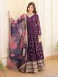 Wine Readymade Anarkali Style Kameez In Georgette