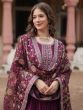 Wine Readymade Salwar Suit In Anarkali Style