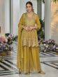 Yellow Palazzo Style Suit In Heavy Stone Work