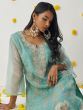 Turquoise Readymade Festive Pant Style Salwar Kameez