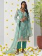 Turquoise Readymade Festive Pant Style Salwar Kameez