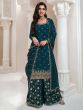 Teal Blue Party Wear Embroidered Palazzo Suit