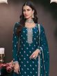 Teal Blue Zari Work Enhanced Palazzo Suit Set