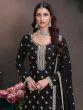 Black Palazzo Style Suit In Chinon Silk With Dupatta