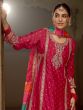 Pink Mirror Work Palazzo Suit With Flare Kameez