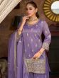 Heather Purple Palazzo Style Suit In Heavy Embroidery