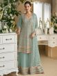 Blue Georgette Palazzo Suit In Floral Thread Work