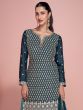 Teal Blue Salwar Suit With Shaded Palazzo In Silk