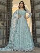 Turquoise Mirror Enhanced Anarkali Style Suit