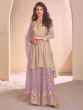 Purple Party Wear Salwar Kameez In Mirror Work