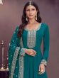 Teal Blue Silver Zari Work Festive Salwar Kameez
