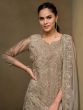 Brown Embroidered Casual Salwar Kameez In Organza