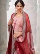 Peach Mirror Embellished Lehenga Choli In Art Silk