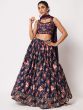 Blue Floral Printed Lehenga Choli In Art Silk