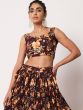 Brown Art Silk Lehenga Choli With Floral Prints