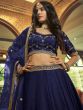 Blue Ruffle Styled Lehenga Choli In Satin With Dupatta