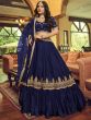 Blue Ruffle Styled Lehenga Choli In Satin With Dupatta