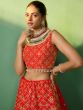 Red Bridal Lengha With Sequins Embroidered Work