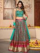 Turquoise Printed Festive Lehenga Choli With Dupatta