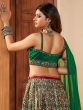 Green Silk Lengha Choli With Printed Work