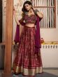 Magenta Printed Lehenga With Embroidered Choli
