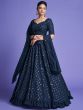 Blue Thread Work Lehenga Choli In Georgette