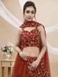 Cherry Red Heavy Embroidered Wedding Lehenga Choli