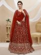 Cherry Red Heavy Embroidered Wedding Lehenga Choli