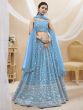 Sky Blue Zari Embroidered Lehanga In Georgette