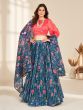 Navy Blue Organza Lehenga Choli In Floral Print