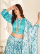 Sky Blue Organza Lehenga Choli With Puffy Sleeves