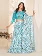 Sky Blue Organza Lehenga Choli With Puffy Sleeves