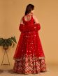 Bright Red Sequin Embroidered Lehanga Choli In Net