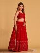 Cherry Red Sequined Lehenga Choli In Georgette