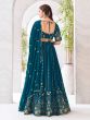 Teal Blue Floral Sequin Embroidered Lehenga Choli In Georgette